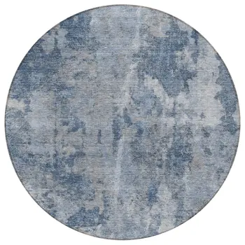 8' Round Blue Round Abstract Washable Non Skid Indoor Outdoor Area Rug