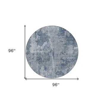 8' Round Blue Round Abstract Washable Non Skid Indoor Outdoor Area Rug