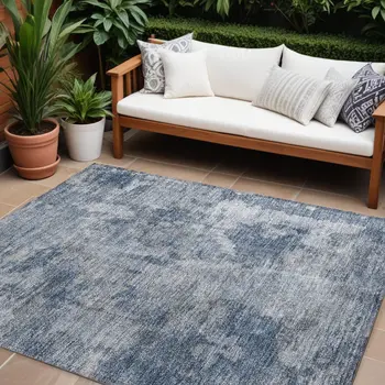 8' X 10' Blue Abstract Washable Non Skid Indoor Outdoor Area Rug