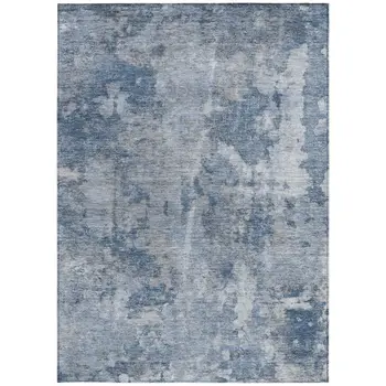 10' X 14' Blue Abstract Washable Non Skid Indoor Outdoor Area Rug