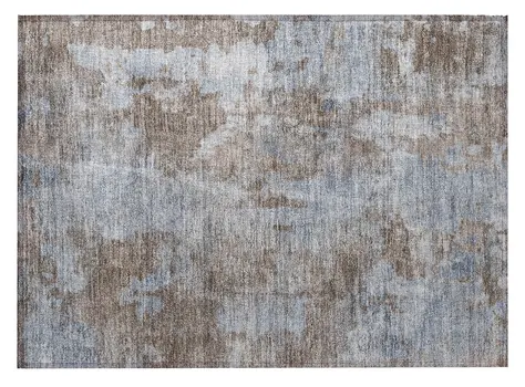 2' X 3' Mocha and Blue Abstract Washable Non Skid Indoor Outdoor Area Rug
