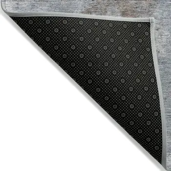 3' X 5' Mocha and Blue Abstract Washable Non Skid Indoor Outdoor Area Rug