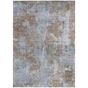 5' X 8' Mocha and Blue Abstract Washable Non Skid Indoor Outdoor Area Rug