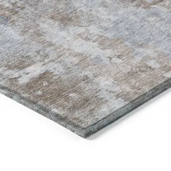 8' X 10' Mocha and Blue Abstract Washable Non Skid Indoor Outdoor Area Rug