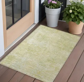 3' X 5' Gold Abstract Washable Non Skid Indoor Outdoor Area Rug