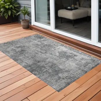 2' X 3' Gray Abstract Washable Non Skid Indoor Outdoor Area Rug