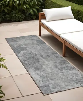 8' Runner Gray Abstract Washable Non Skid Indoor Outdoor Runner Rug