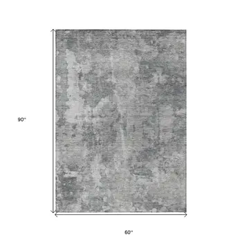 5' X 8' Gray Abstract Washable Non Skid Indoor Outdoor Area Rug
