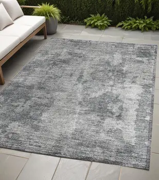 5' X 8' Gray Abstract Washable Non Skid Indoor Outdoor Area Rug
