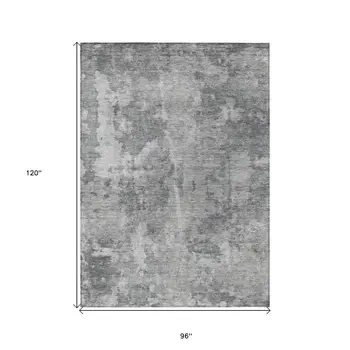 8' X 10' Gray Abstract Washable Non Skid Indoor Outdoor Area Rug