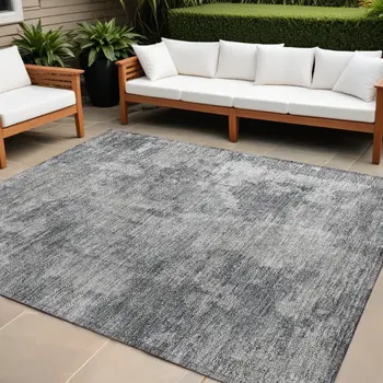 8' X 10' Gray Abstract Washable Non Skid Indoor Outdoor Area Rug