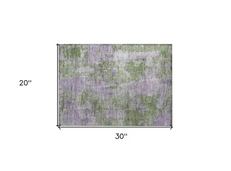 2' X 3' Green and Purple Abstract Washable Non Skid Indoor Outdoor Area Rug