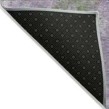 9' X 12' Green and Purple Abstract Washable Non Skid Indoor Outdoor Area Rug
