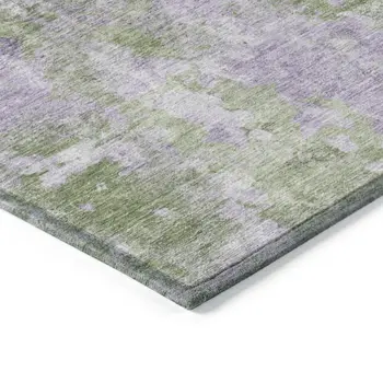 9' X 12' Green and Purple Abstract Washable Non Skid Indoor Outdoor Area Rug