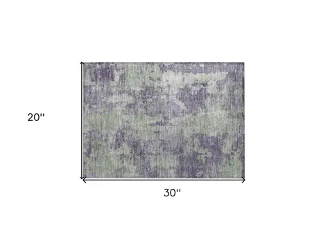 2' X 3' Purple and Green Abstract Washable Non Skid Indoor Outdoor Area Rug