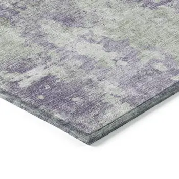 8' Runner Purple and Green Abstract Washable Non Skid Indoor Outdoor Runner Rug
