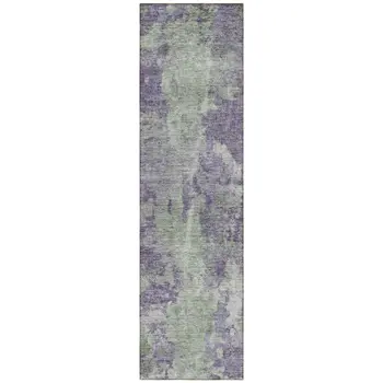 8' Runner Purple and Green Abstract Washable Non Skid Indoor Outdoor Runner Rug
