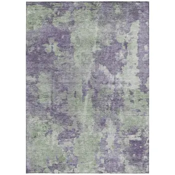 3' X 5' Purple and Green Abstract Washable Non Skid Indoor Outdoor Area Rug