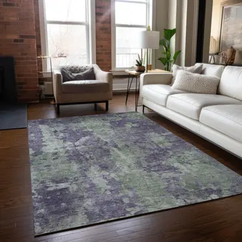3' X 5' Purple and Green Abstract Washable Non Skid Indoor Outdoor Area Rug