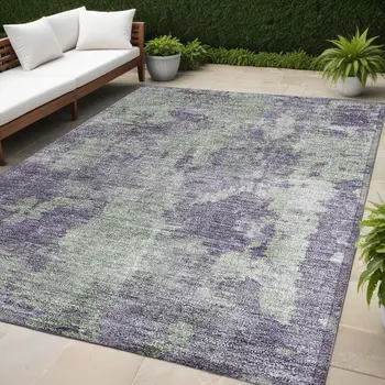 5' X 8' Purple and Green Abstract Washable Non Skid Indoor Outdoor Area Rug