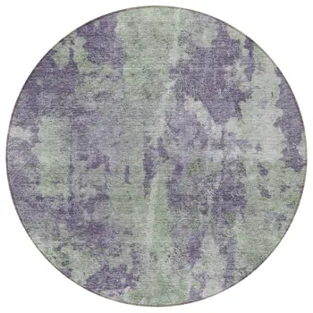 8' Purple And Green Round Abstract Washable Indoor Outdoor Area Rug