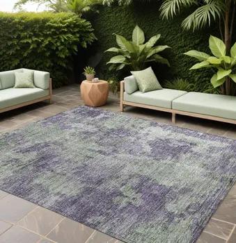 8' X 10' Purple And Green Abstract Washable Indoor Outdoor Area Rug