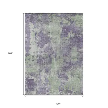 10' X 14' Purple and Green Abstract Washable Non Skid Indoor Outdoor Area Rug