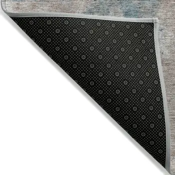 8' Round Teal and Taupe Round Abstract Washable Non Skid Indoor Outdoor Area Rug