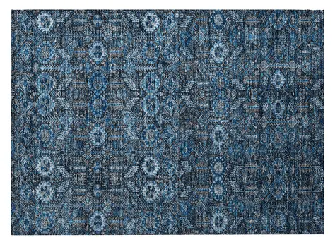 2' X 3' Blue and Black Floral Washable Non Skid Indoor Outdoor Area Rug