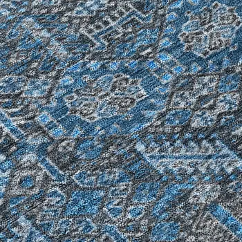 8' Runner Blue and Black Floral Washable Non Skid Indoor Outdoor Runner Rug