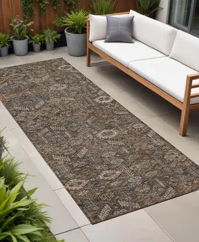 8' Runner Chocolate Floral Washable Non Skid Indoor Outdoor Runner Rug