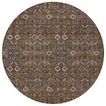 8' Round Chocolate Round Floral Washable Non Skid Indoor Outdoor Area Rug