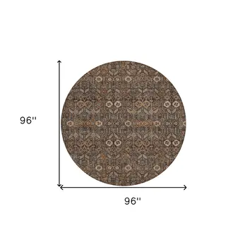 8' Round Chocolate Round Floral Washable Non Skid Indoor Outdoor Area Rug