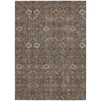 8' X 10' Chocolate Floral Washable Non Skid Indoor Outdoor Area Rug