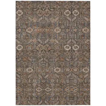 8' X 10' Chocolate Floral Washable Non Skid Indoor Outdoor Area Rug