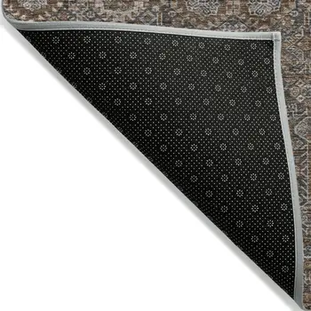 8' X 10' Chocolate Floral Washable Non Skid Indoor Outdoor Area Rug