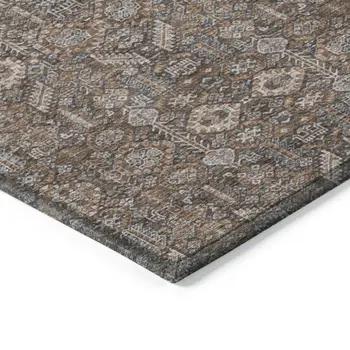 8' X 10' Chocolate Floral Washable Non Skid Indoor Outdoor Area Rug