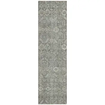 8' Runner Cream and Tan Floral Washable Non Skid Indoor Outdoor Runner Rug