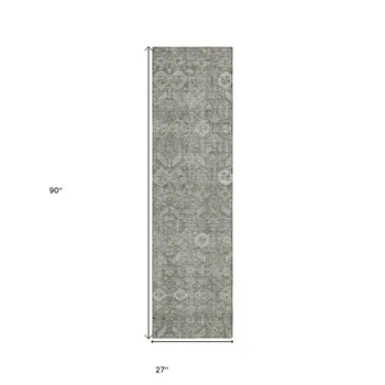 8' Runner Cream and Tan Floral Washable Non Skid Indoor Outdoor Runner Rug