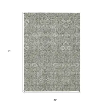 3' X 5' Cream and Tan Floral Washable Non Skid Indoor Outdoor Area Rug