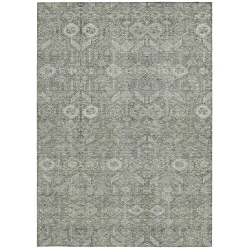 9' X 12' Cream and Tan Floral Washable Non Skid Indoor Outdoor Area Rug