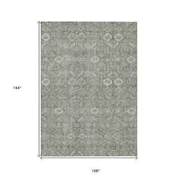 9' X 12' Cream and Tan Floral Washable Non Skid Indoor Outdoor Area Rug