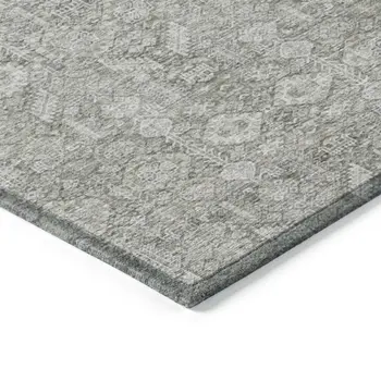 9' X 12' Cream and Tan Floral Washable Non Skid Indoor Outdoor Area Rug