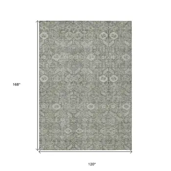 10' X 14' Cream and Tan Floral Washable Non Skid Indoor Outdoor Area Rug
