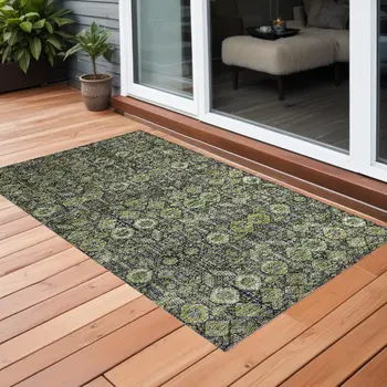 2' X 3' Blue and Green Floral Washable Non Skid Indoor Outdoor Area Rug