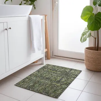 2' X 3' Blue and Green Floral Washable Non Skid Indoor Outdoor Area Rug
