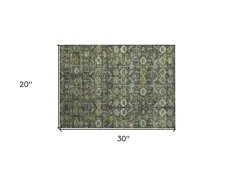 2' X 3' Blue and Green Floral Washable Non Skid Indoor Outdoor Area Rug