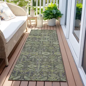 8' Blue And Green Floral Washable Indoor Outdoor Runner Rug