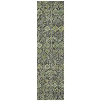 8' Blue And Green Floral Washable Indoor Outdoor Runner Rug