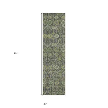 8' Blue And Green Floral Washable Indoor Outdoor Runner Rug
